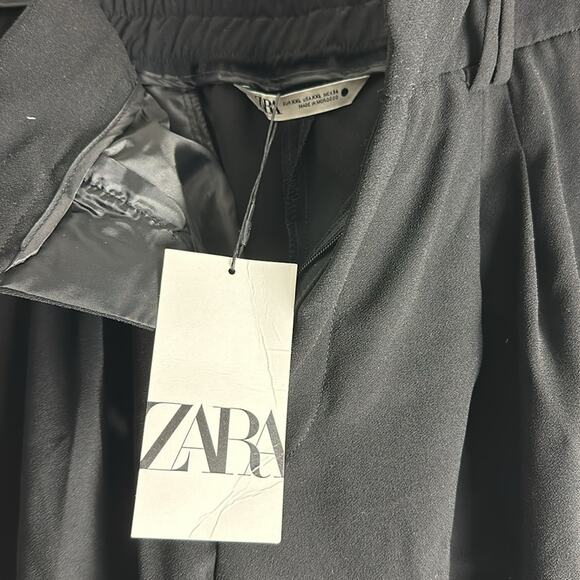 Zara High Waist Tapered Leg Trouser Pants Black Pleated Front  XXL - Picture 7 of 10